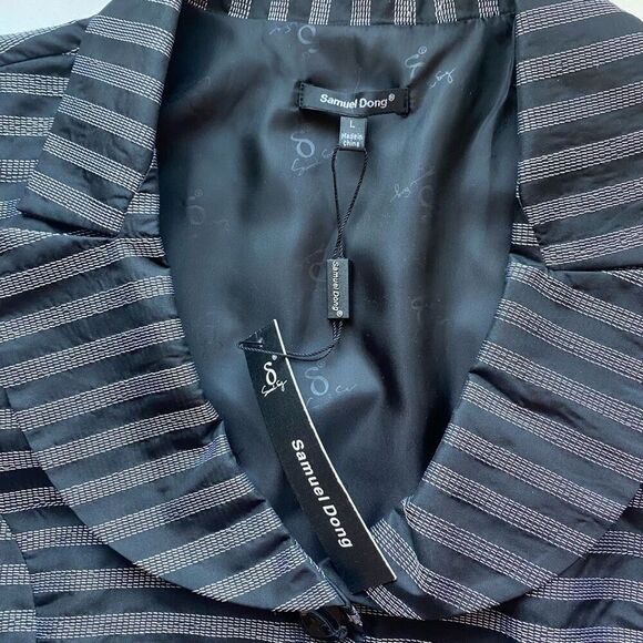 NWT Designer Samual Dong Striped Pleated Peplum Jacket Blazer Black Silver Women - Picture 6 of 14